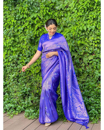 Fashionable Royal Blue color Banarasi Saree