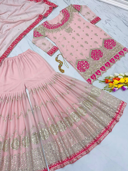 Glamourous Light Pink Color Sequence Work Sharara Suit