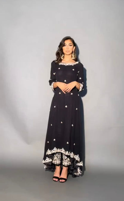 Fantastic Black Color Georgette Gown