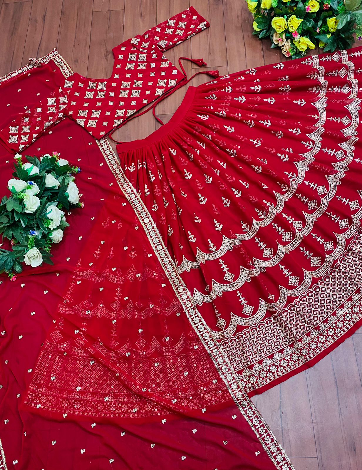 Festive Wear  Red Color Sequence Work Lehenga Choli