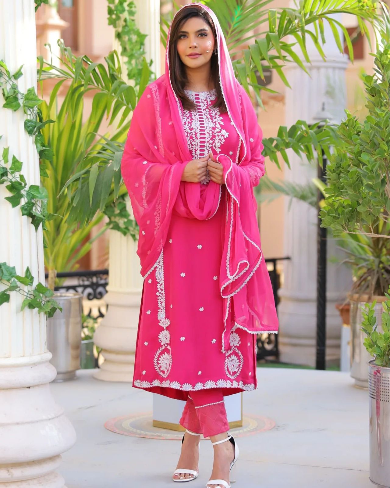 Opulent wear Pink Color Chine Stitch Work Salwar Suit