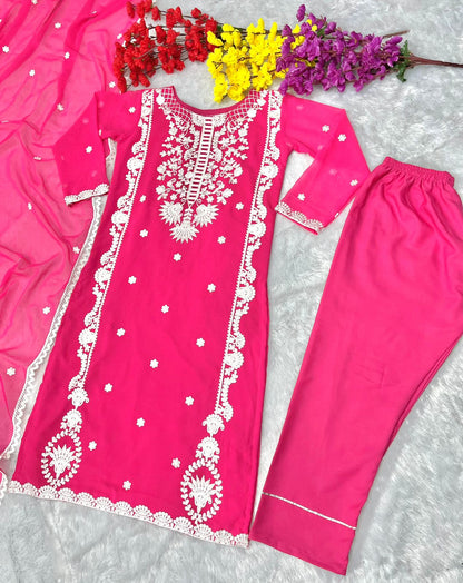 Opulent wear Pink Color Chine Stitch Work Salwar Suit