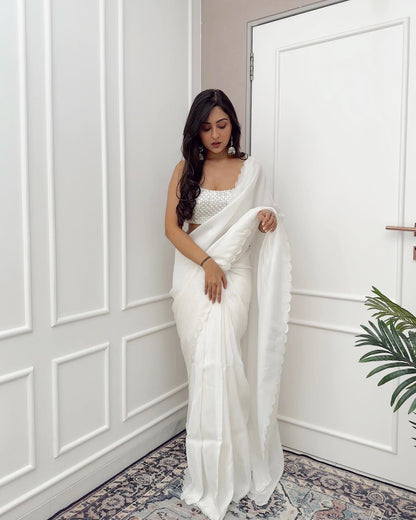 Stylish White Color Saree With Sequence Blouse