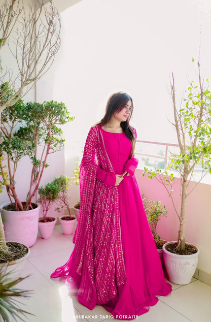 Amazing Dark Pink Color Gown With Heavy Dupatta