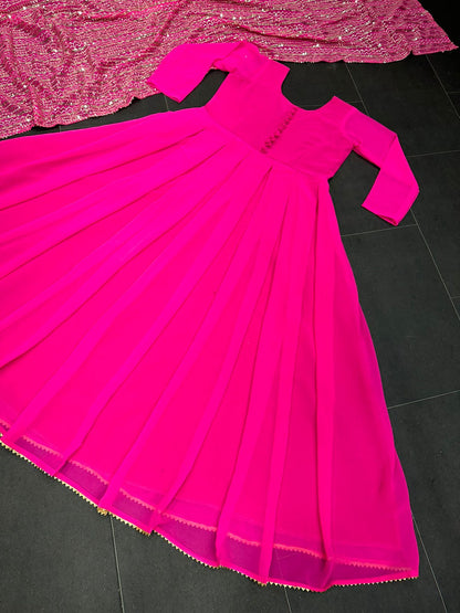 Amazing Dark Pink Color Gown With Heavy Dupatta