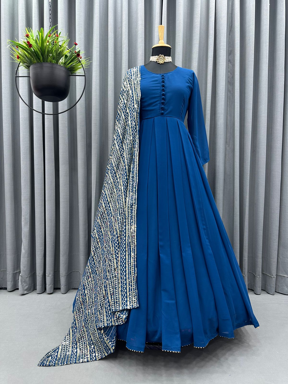 Awesome Royal Blue Color Gown With Heavy Dupatta