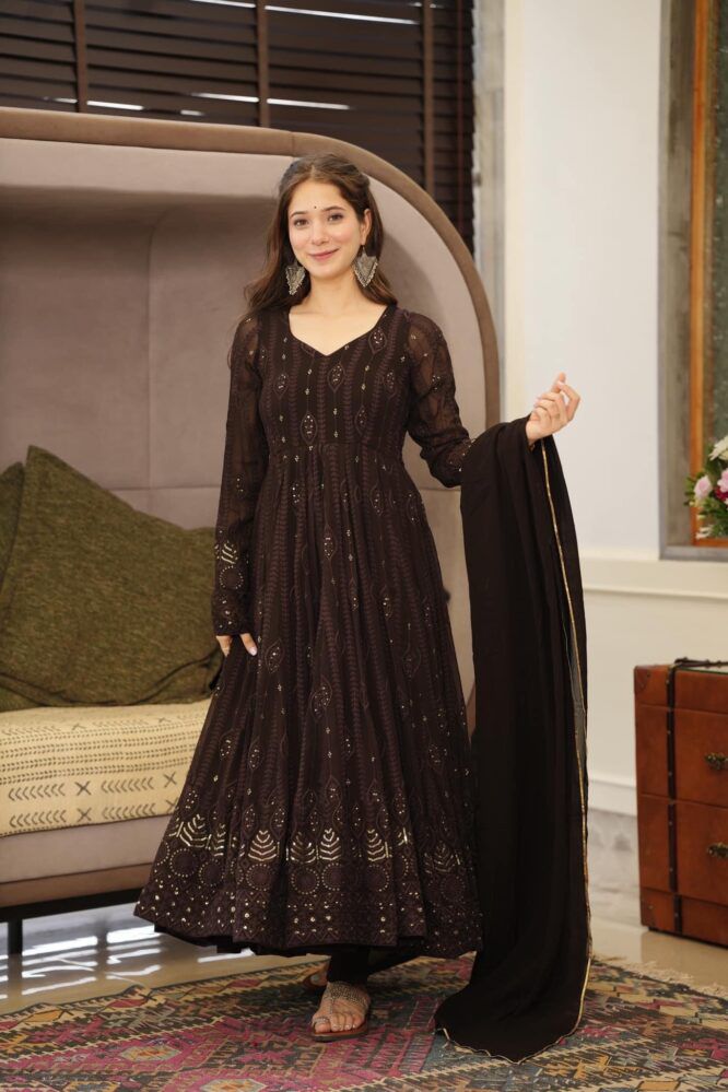 Thread With Sequence Work Superhit  Black Color Anarkali Gown