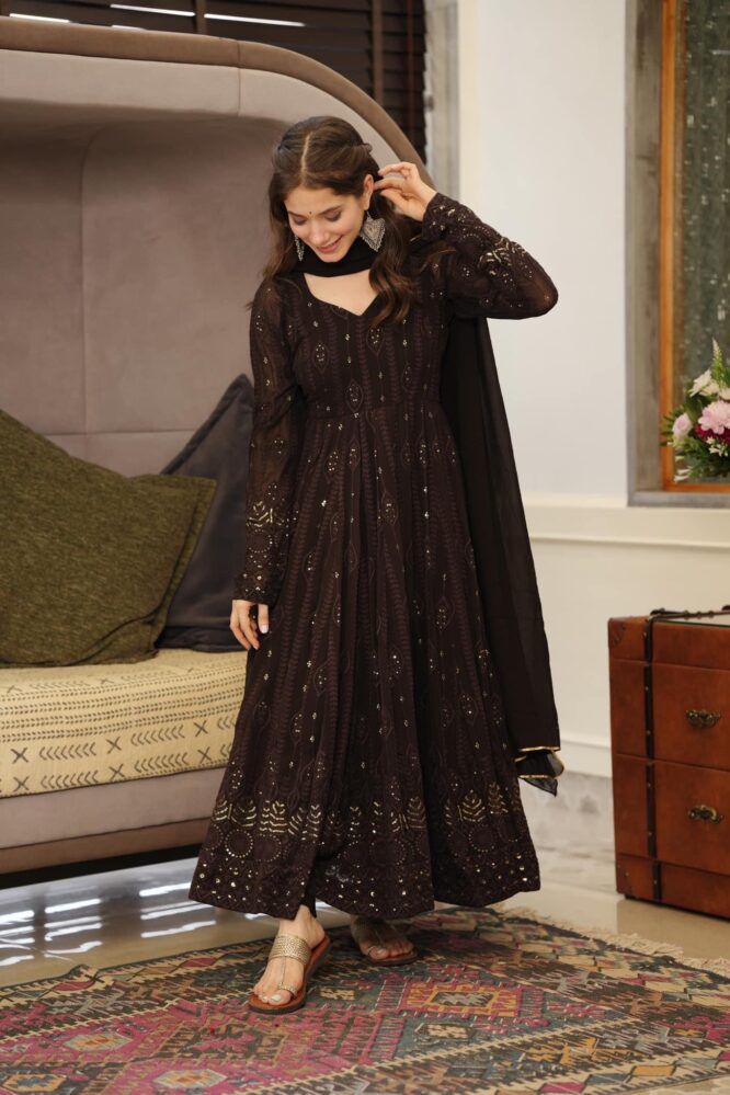 Thread With Sequence Work Superhit  Black Color Anarkali Gown