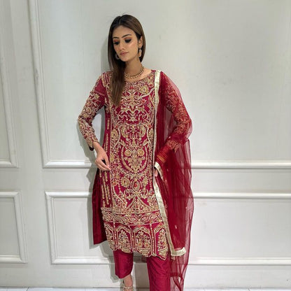 Traditional Wear Maroon Color double Sequence Salwar Suit