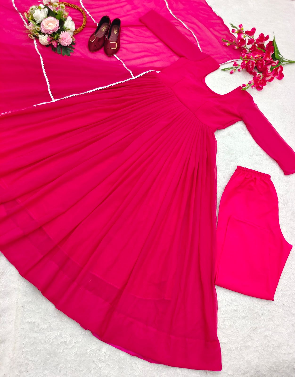 Dark Pink Color Georgette Stylish Gown