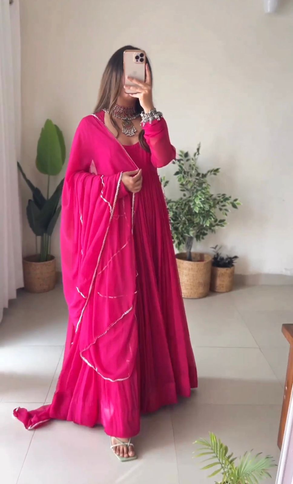 Dark Pink Color Georgette Stylish Gown