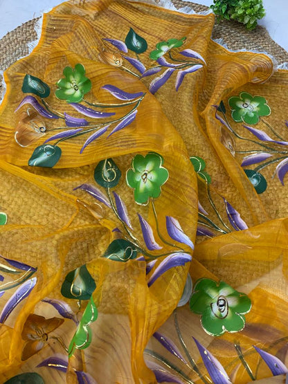 Mustard Color Gorgeous Organza Silk Saree