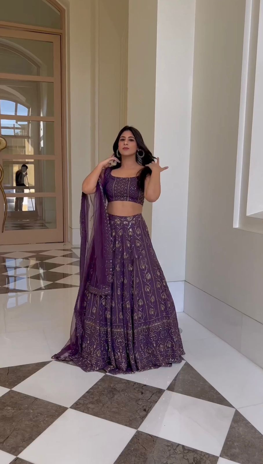 Party Wear Purple Color Thread With Sequence Work Lehenga Choli