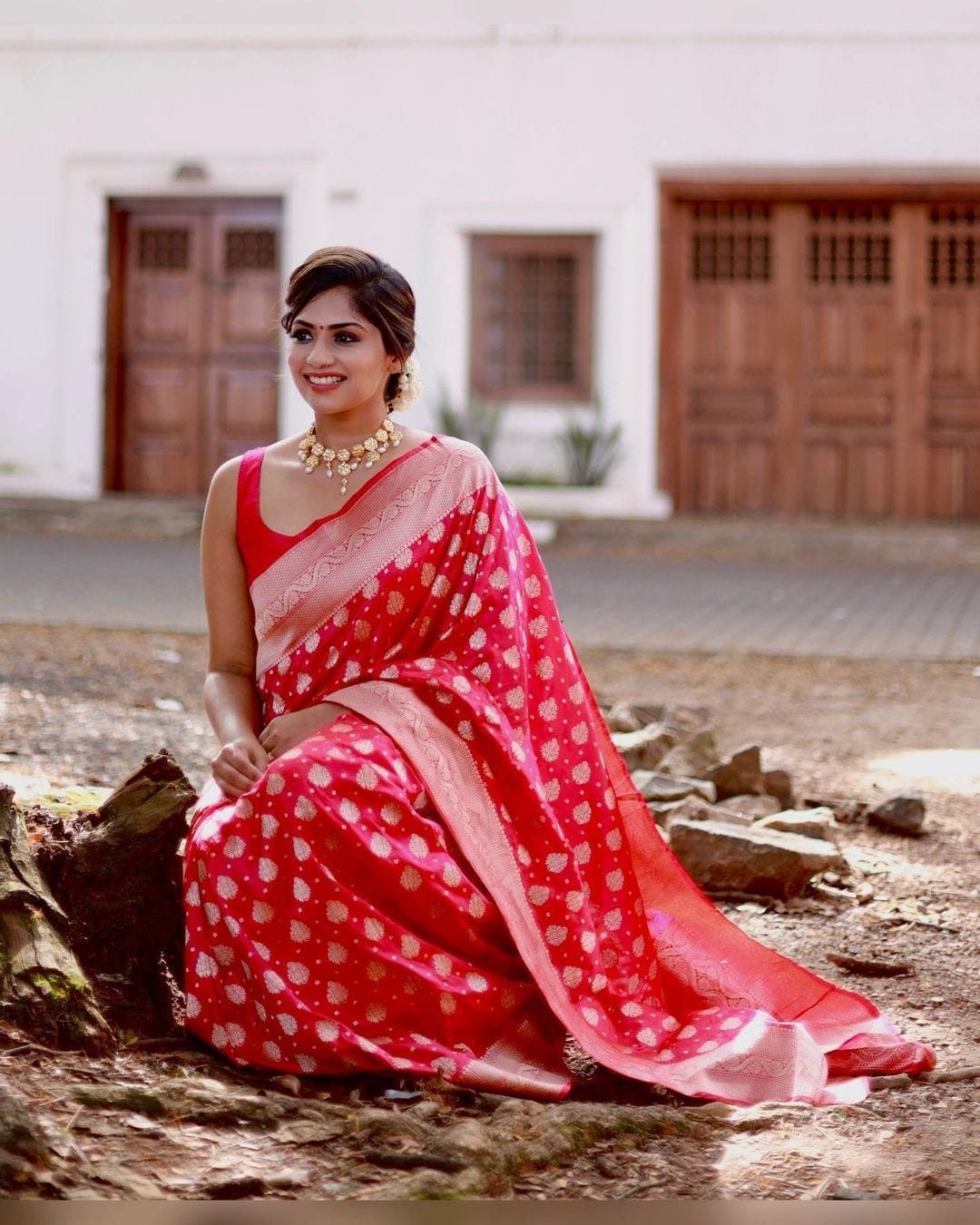 Good Looking Dark Pink Color Silver Jari Design Saree