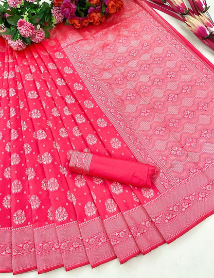 Good Looking Dark Pink Color Silver Jari Design Saree