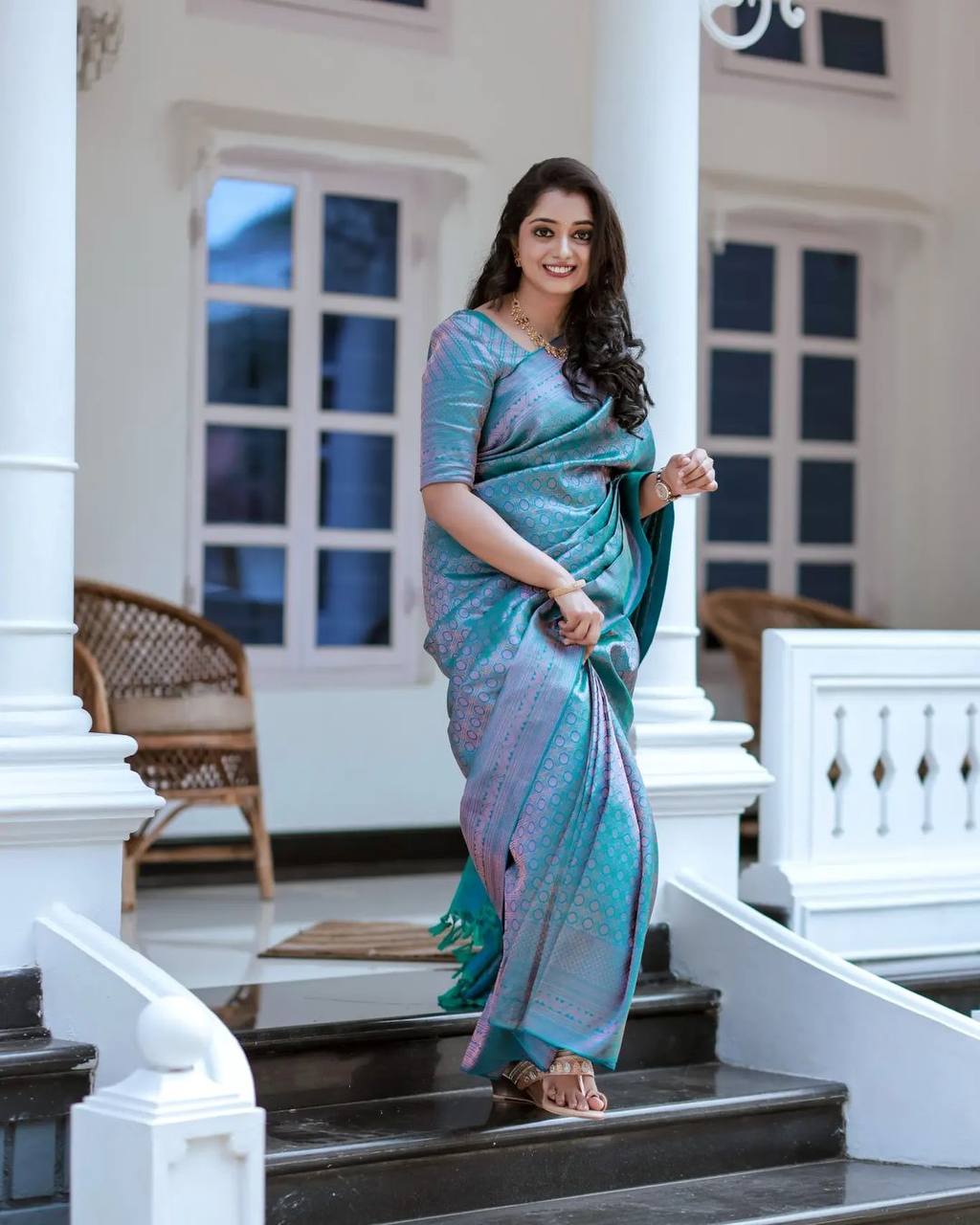 Sky With Pink shaded Fancy Saree