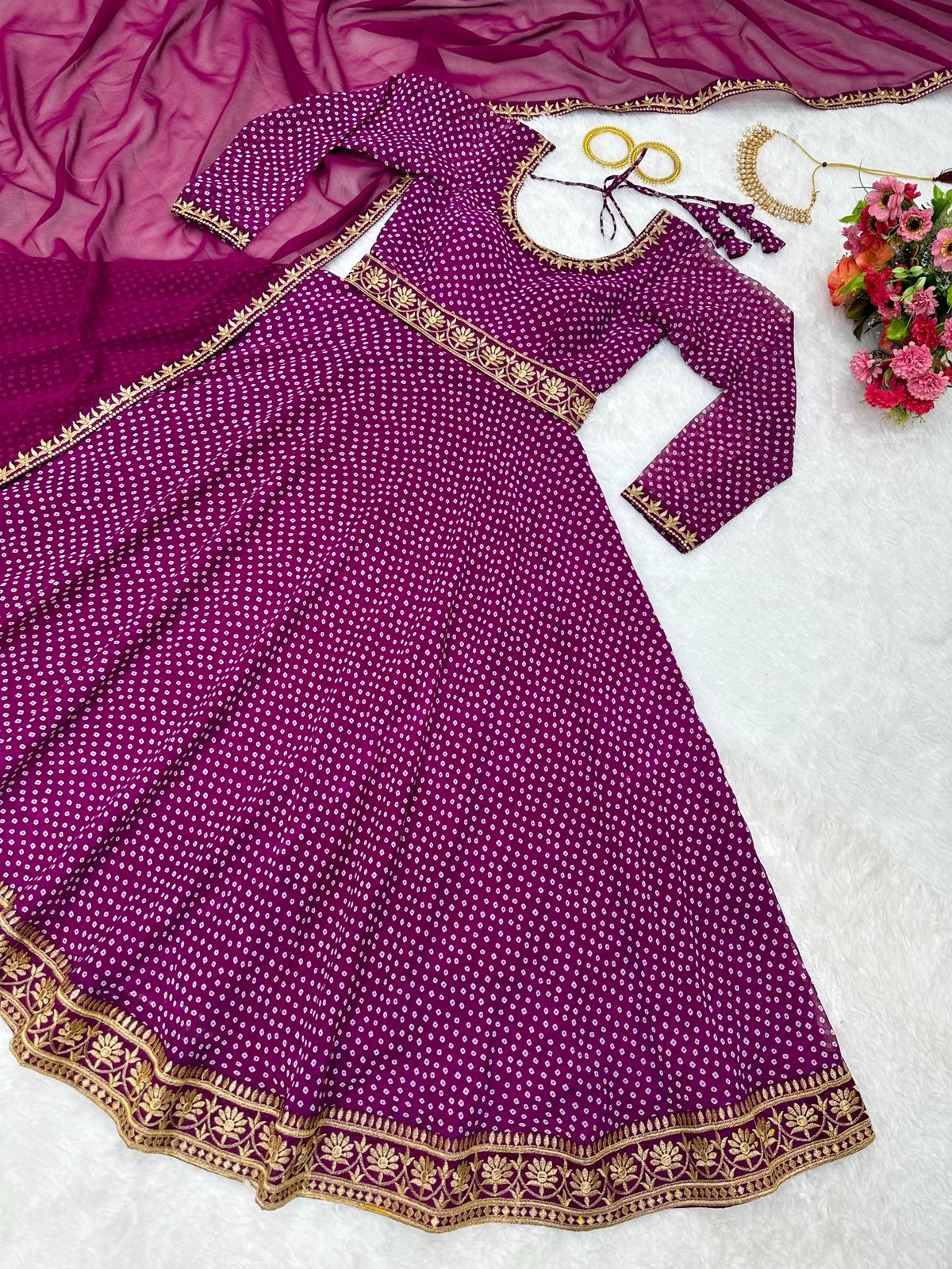 Traditional Wear Purple Color digital Print Gown