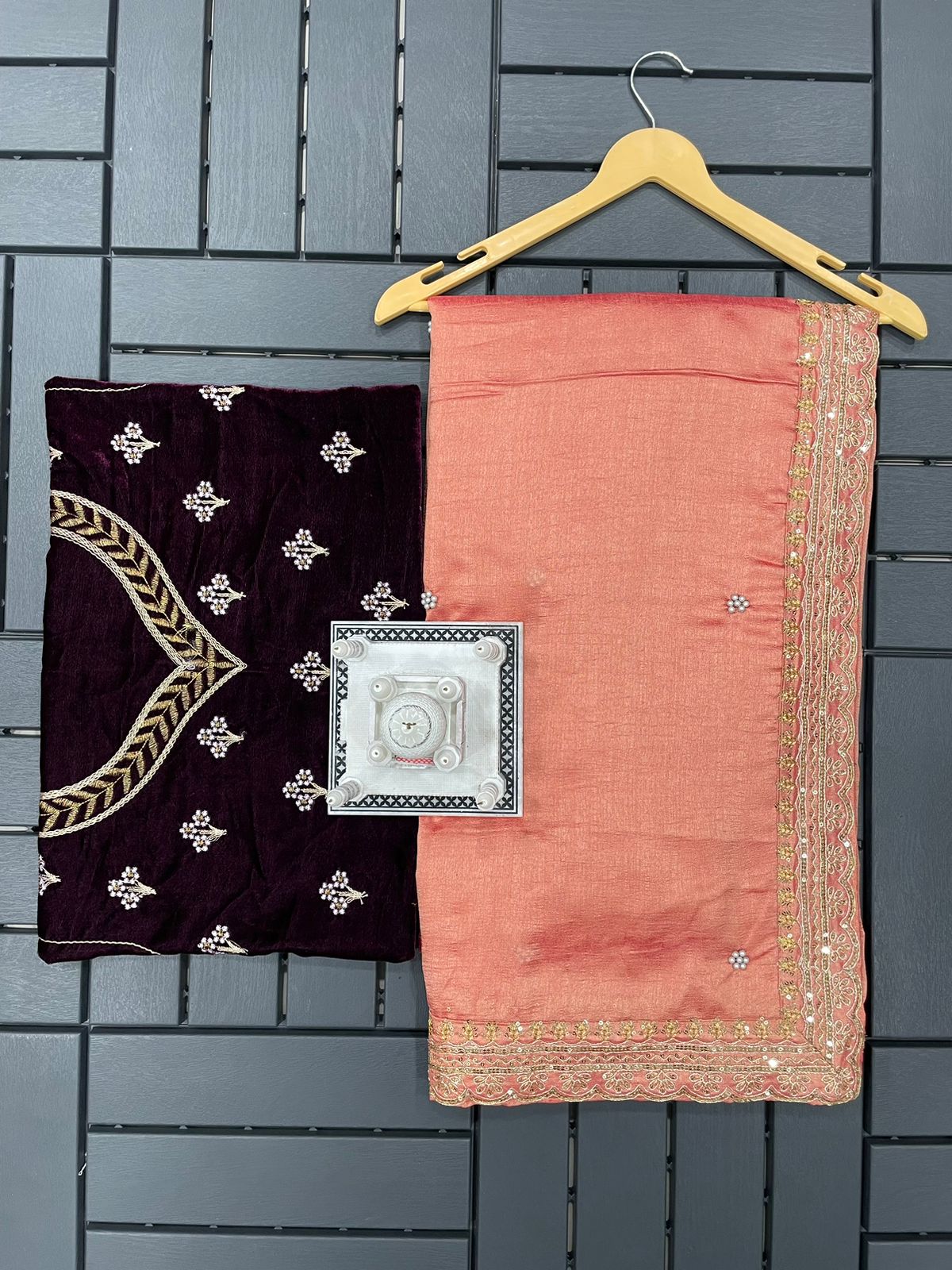 Pretty Peach Color Moti Work Saree