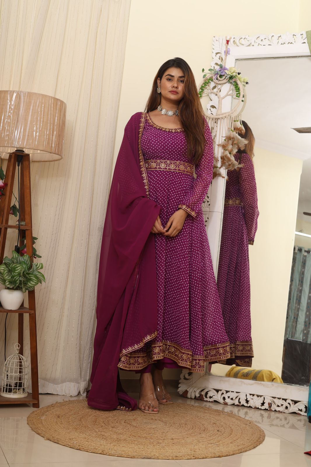 Traditional Wear Purple Color digital Print Gown