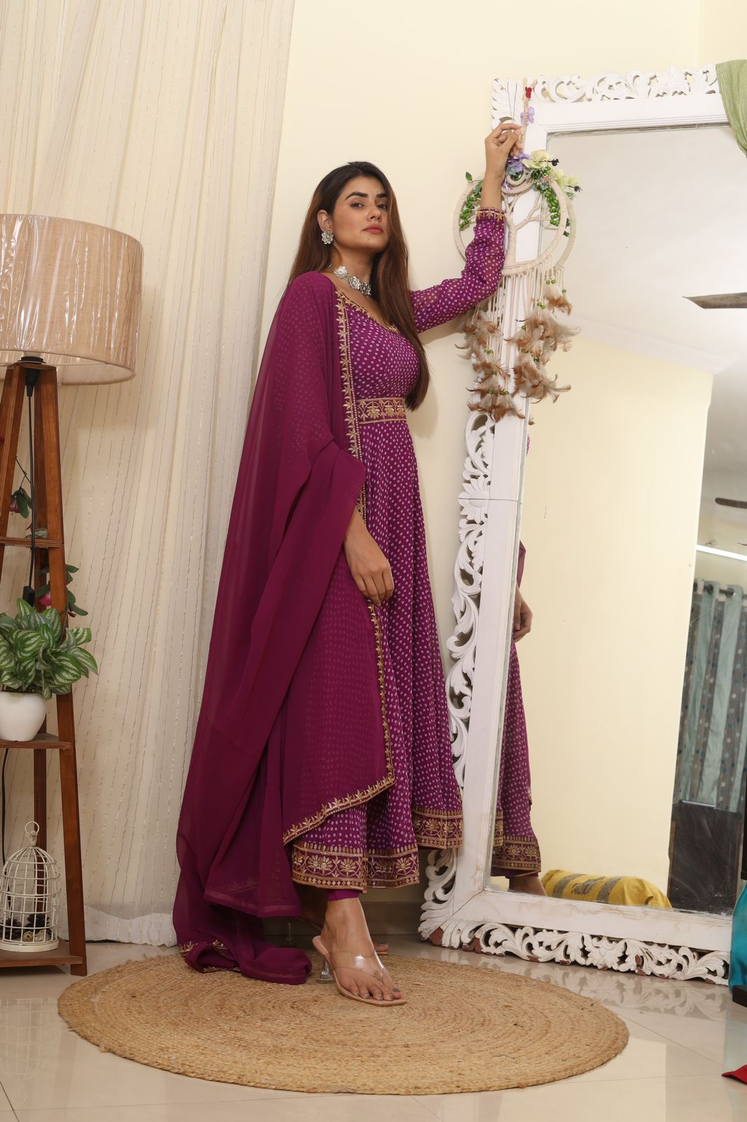 Traditional Wear Purple Color digital Print Gown