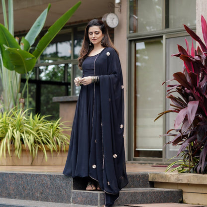 Superhit Black Color Georgette Anarkali Gown