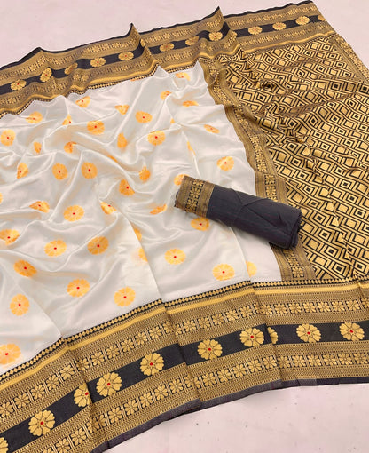 Cream Color Golden Jari Design Stylish Saree