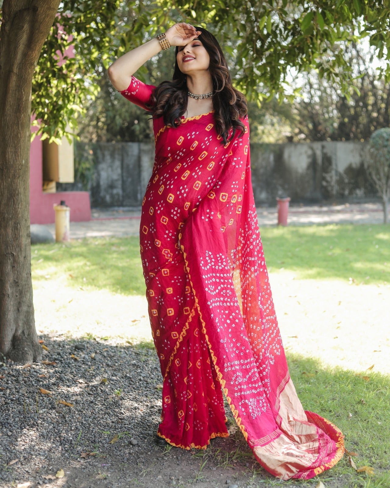 Bandhej Border With Zari Red Color Function Wear Saree