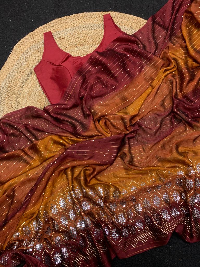 Wedding Wear Maroon Color Mukesh Work Saree