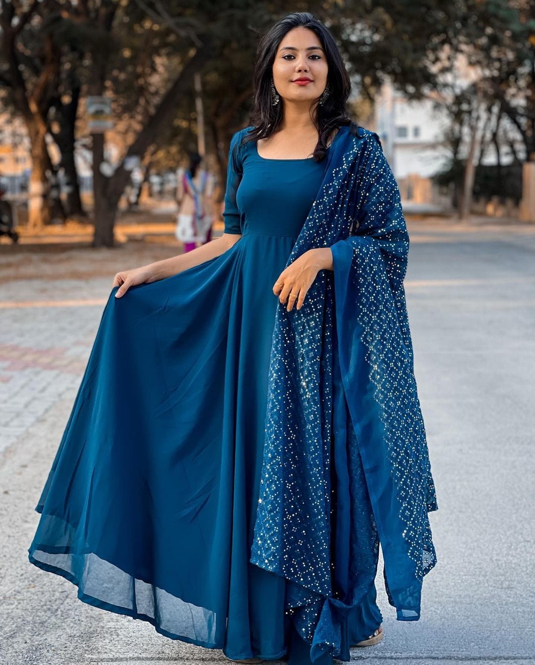 Beautiful Sequence Work Blue Color Gown With Jacket