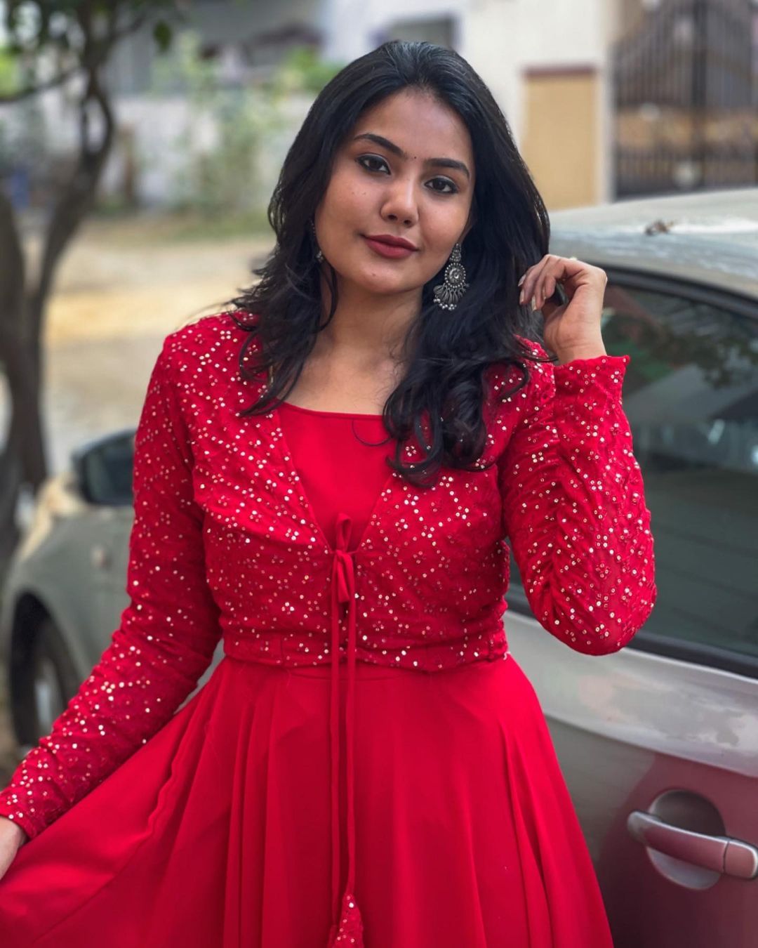 Beautiful Sequence Work Red Color Gown With Jacket