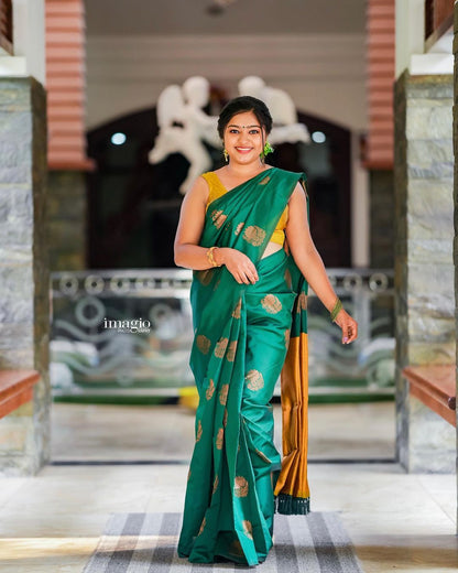 Coper Jari Design Trendy Green Color Saree