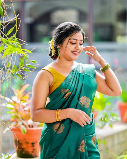 Coper Jari Design Trendy Green Color Saree