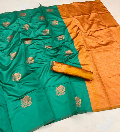 Coper Jari Design Trendy Green Color Saree