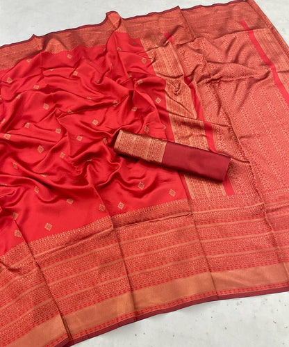 Coper Jari Banarasi Silk Red Color Outstanding saree