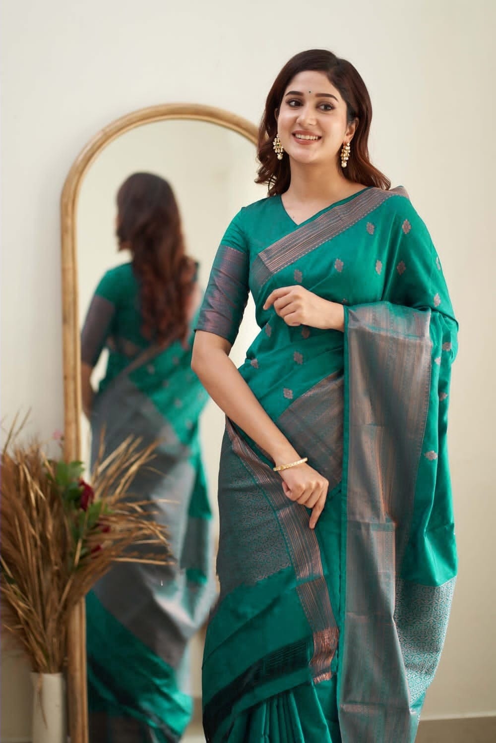 Bottle Green Color Soft Silk Banarasi Saree