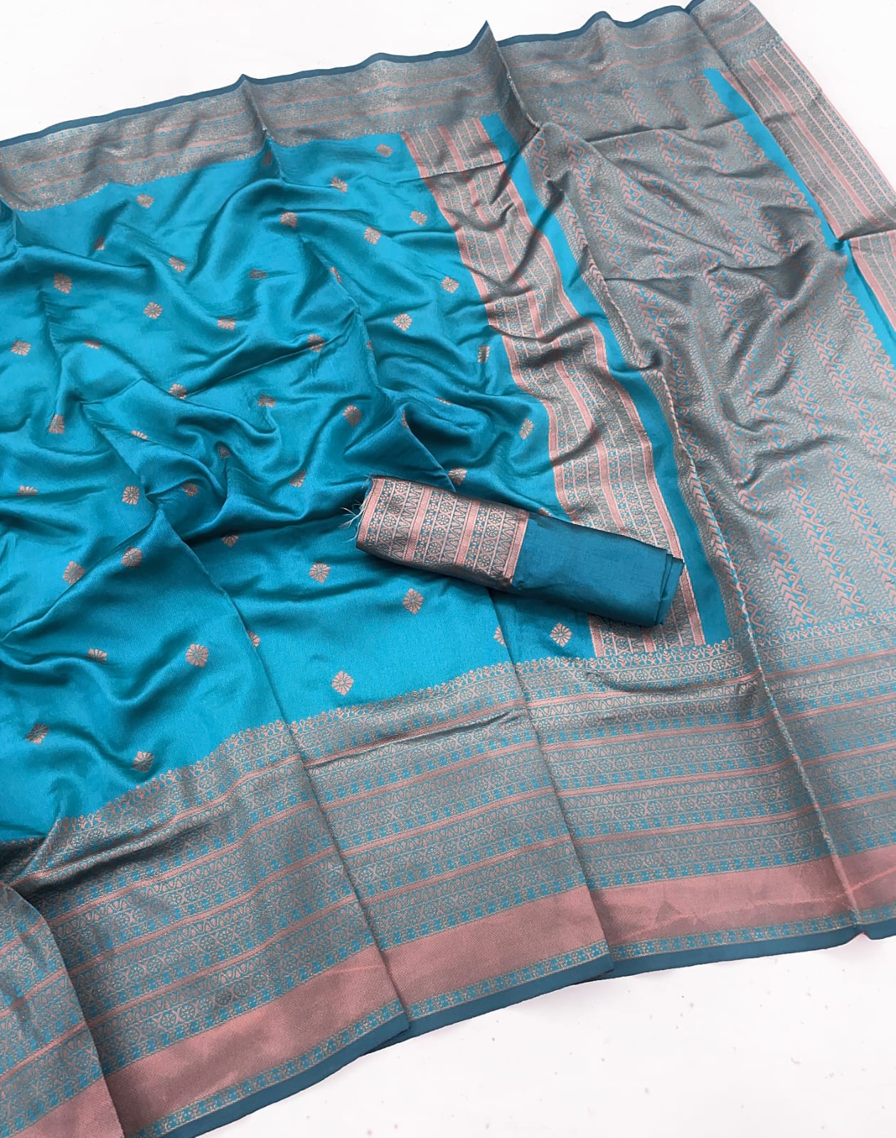 Ceremony Wear Teal Blue Color soft silk Saree