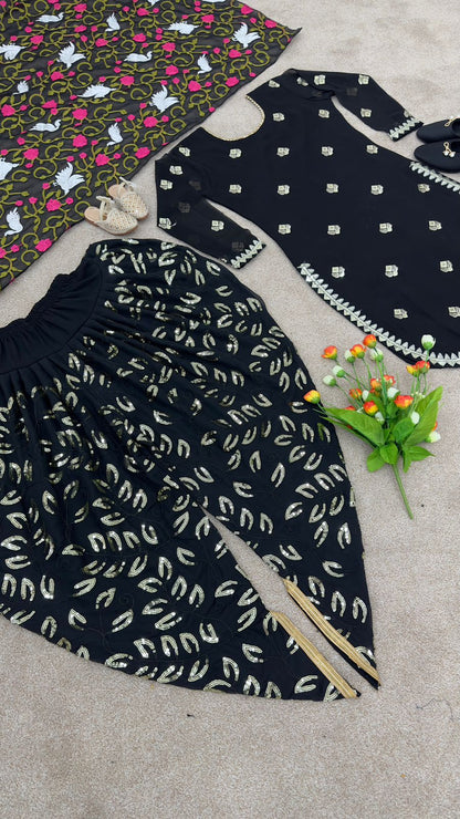 Opulent Embroidery With Sequence Work Black Color Dhoti Suit