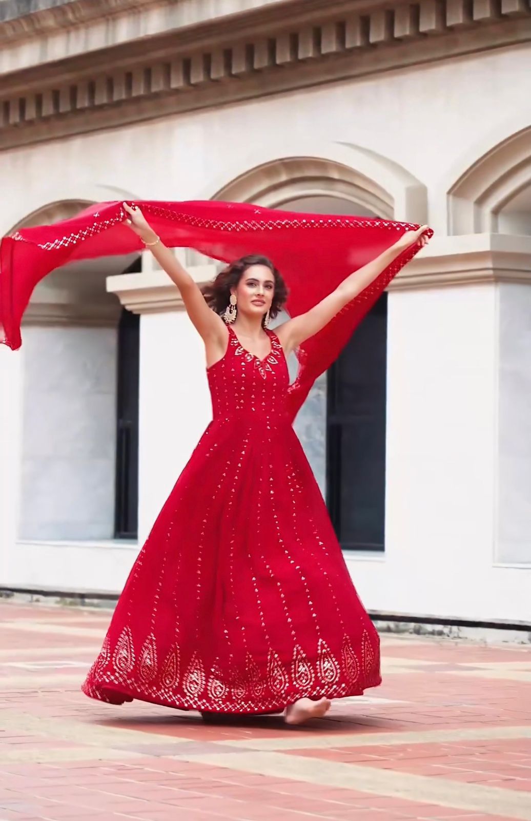 Superhit Red Color Embroidery Work Gown