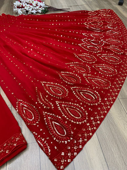 Superhit Red Color Embroidery Work Gown