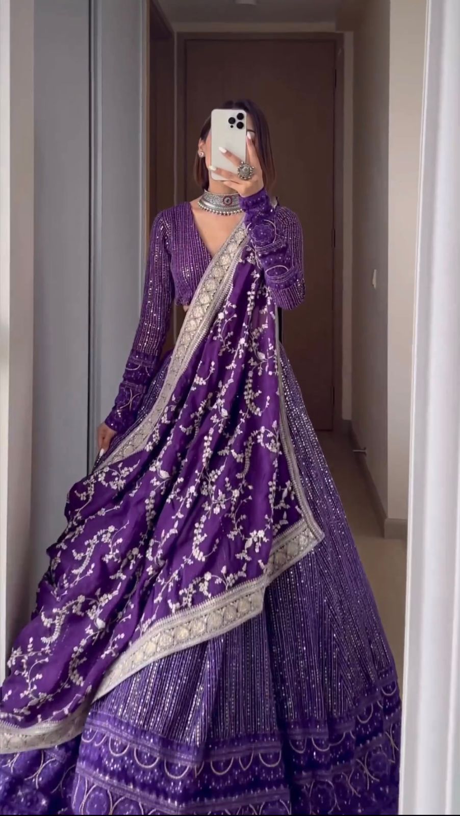 Bridal Wear Sequence Work Purple Color Lehenga Choli