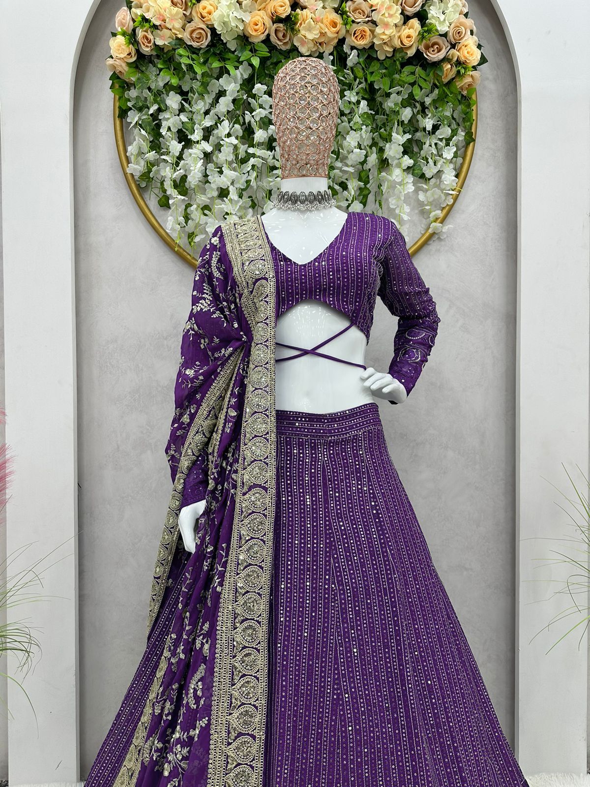 Bridal Wear Sequence Work Purple Color Lehenga Choli