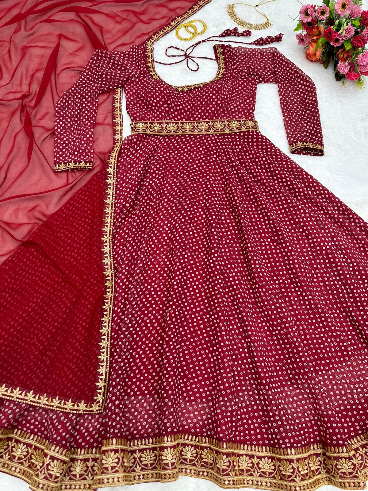 Digital Print Attractive Red Color Gown