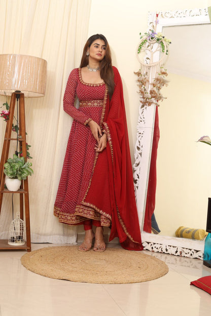 Digital Print Attractive Red Color Gown