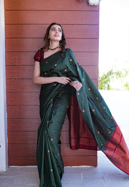 Banarasi Soft Silk Dark Green Color Saree