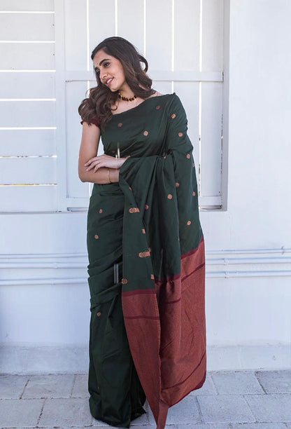 Banarasi Soft Silk Dark Green Color Saree