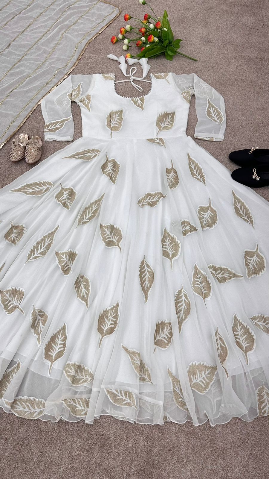 Function Wear Embroidery Work White color Gown