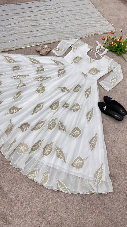 Function Wear Embroidery Work White color Gown