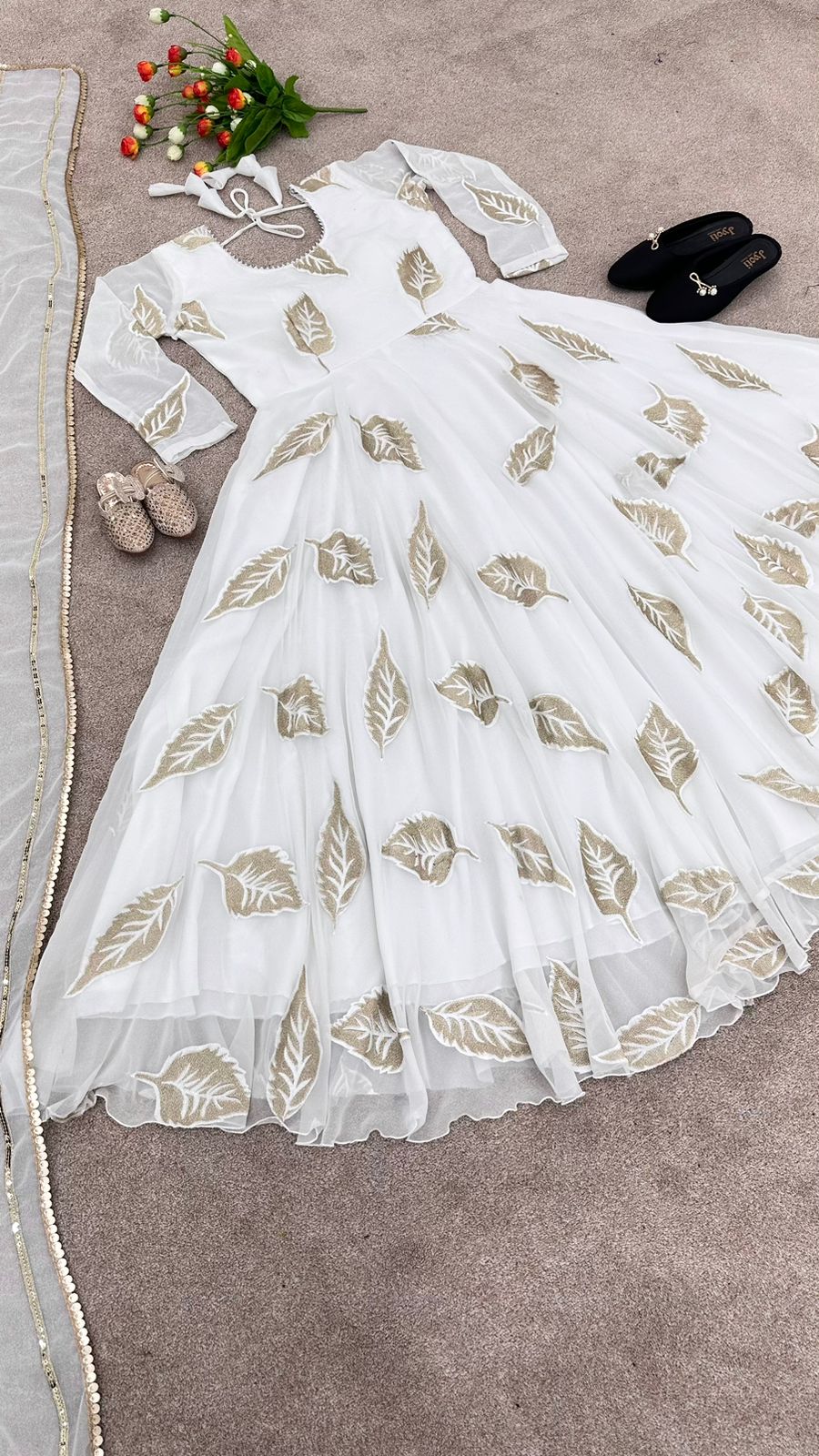 Function Wear Embroidery Work White color Gown