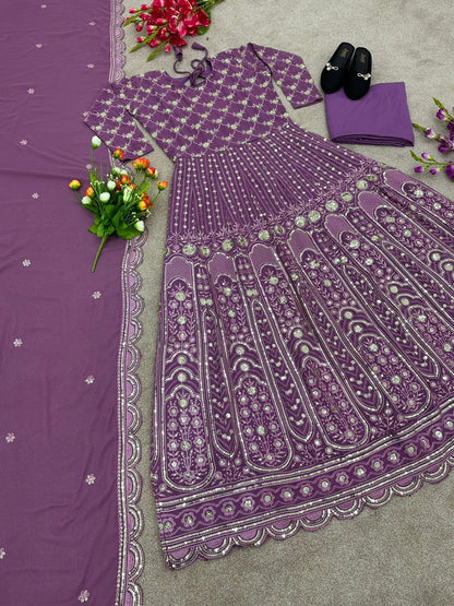 Unique Purple Color Sequence Work Anarkali Gown