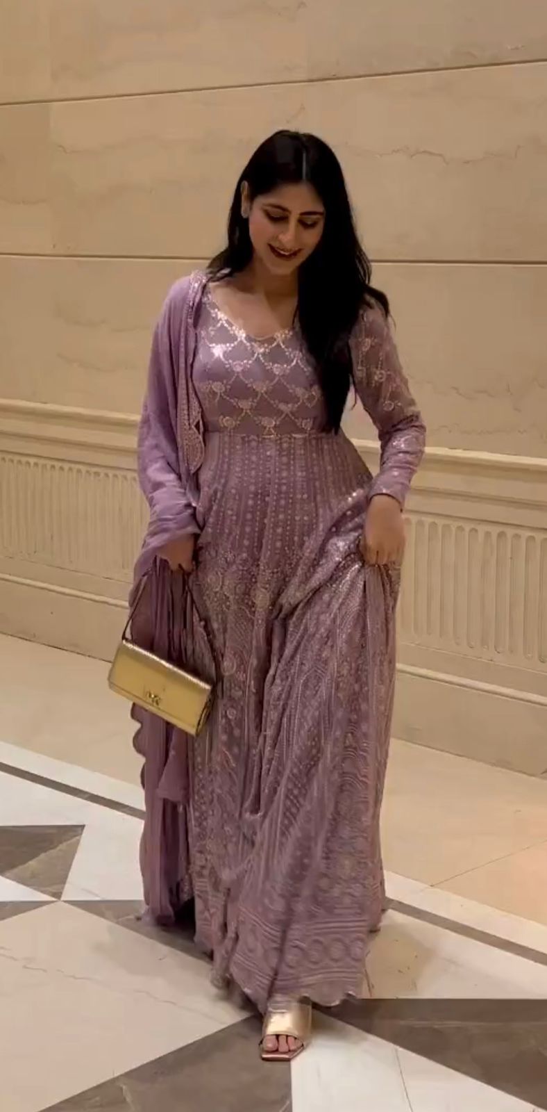 Unique Purple Color Sequence Work Anarkali Gown